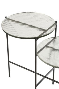 Table d'appoint ronde en verre et fer transparent/noir à 2 niveaux, 80x38x57 cm