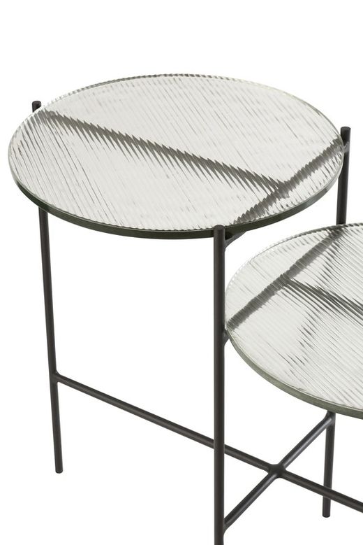 Table d'appoint ronde en verre et fer transparent/noir à 2 niveaux, 80x38x57 cm