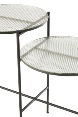 Table d'appoint ronde en verre et fer transparent/noir à 2 niveaux, 80x38x57 cm