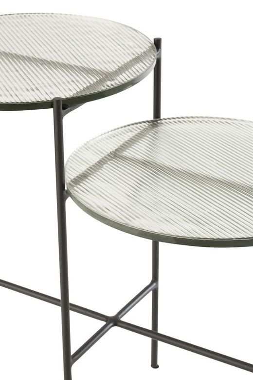 Table d'appoint ronde en verre et fer transparent/noir à 2 niveaux, 80x38x57 cm