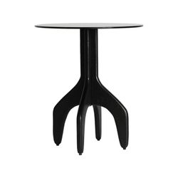 Ronde bijzettafel van gehard glas en mangohout in zwart, 50 x 50 x 51 cm | Bickerton