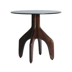 Runder Beistelltisch aus Hartglas und Mangoholz in Schwarz und Braun, 50 x 50 x 47 cm | Bickerton