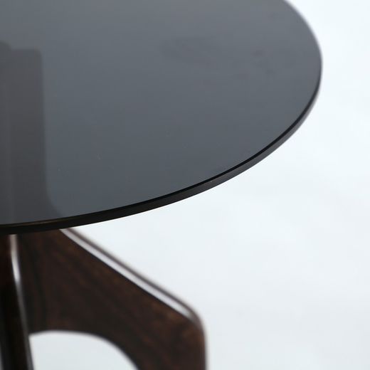 Runder Beistelltisch aus Hartglas und Mangoholz in Schwarz und Braun, 50 x 50 x 47 cm | Bickerton