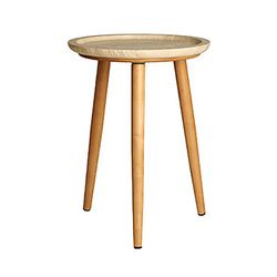 Round birch wood and marble side table in natural brown and beige, 36 x 36 x 55 cm | Videix