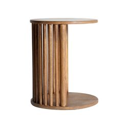Mesa lateral redonda em madeira de manga na cor natural, 40 x 40 x 49 cm | Trévoux