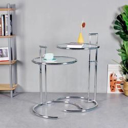 Eg Table d'Appoint Ronde en Verre et Acier Inoxydable Argent/Transparent, Ø50x56/91 cm