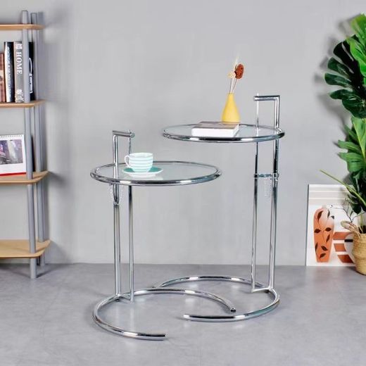 Eg Table d'Appoint Ronde en Verre et Acier Inoxydable Argent/Transparent, Ø50x56/91 cm