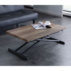 Hefbare houten salontafel in donker naturel en zwart, 100 x 50/100 x 48/74 cm | op neer