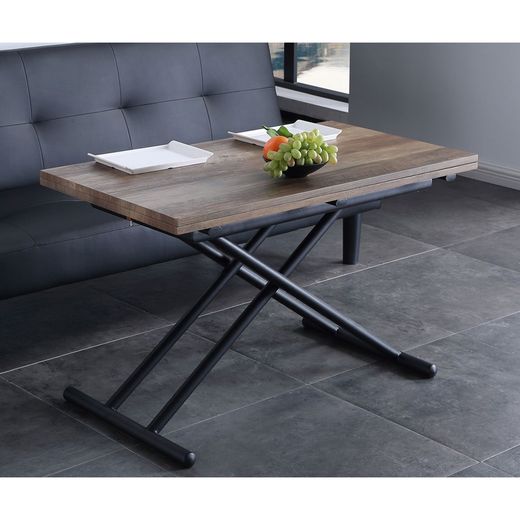 Hefbare houten salontafel in donker naturel en zwart, 100 x 50/100 x 48/74 cm | op neer