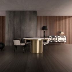 Table à manger Astach en pierre naturelle frittée, 150 x 150 x 76 cm