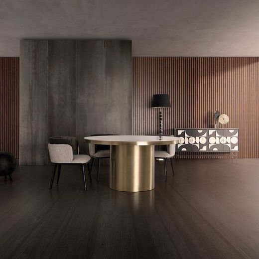 Table à manger Astach en pierre naturelle frittée, 150 x 150 x 76 cm