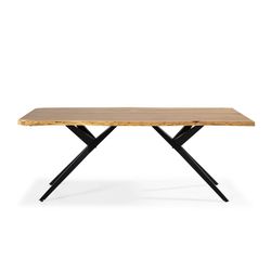 Acacia and metal dining table in natural and black, 200 x 100 x 76 cm | Mudri