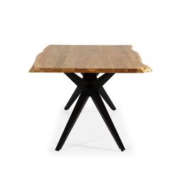 Acacia and metal dining table in natural and black, 200 x 100 x 76 cm | Mudri