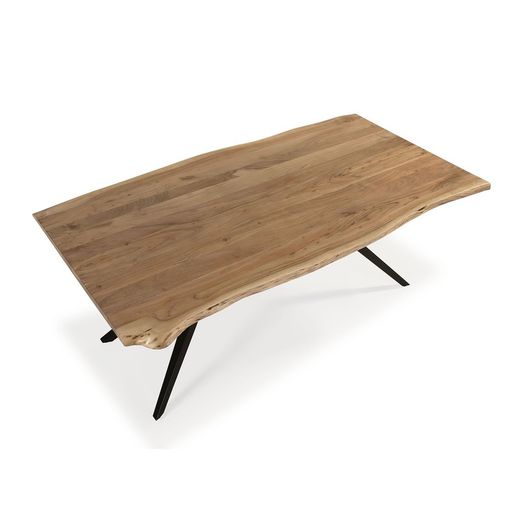 Acacia and metal dining table in natural and black, 200 x 100 x 76 cm | Mudri