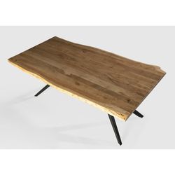 Acacia and metal dining table in natural and black, 200 x 100 x 76 cm | Mudri
