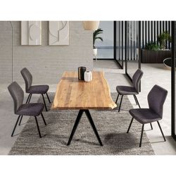 Acacia and metal dining table in natural and black, 200 x 100 x 76 cm | Mudri