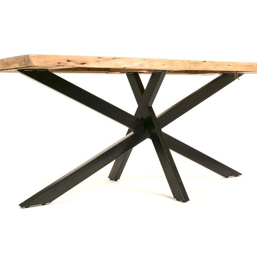 Natural Acacia and Black Metal Dining Table, 180x90x78 cm