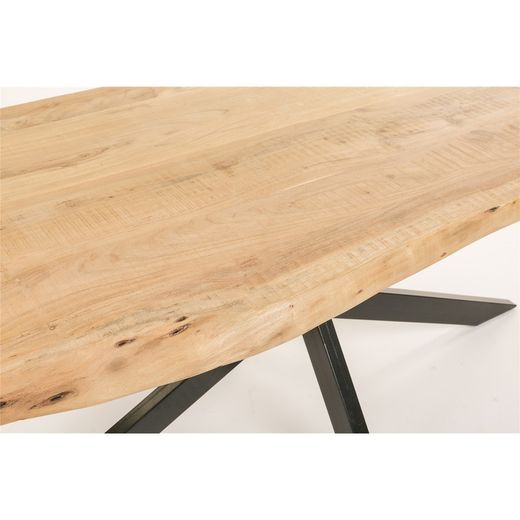 Natural Acacia and Black Metal Dining Table, 180x90x78 cm