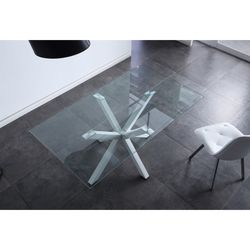 Τραπεζαρία από διάφανο γυαλί και λευκό μέταλλο, 160 x 90 x 75 cm | Σταυρός