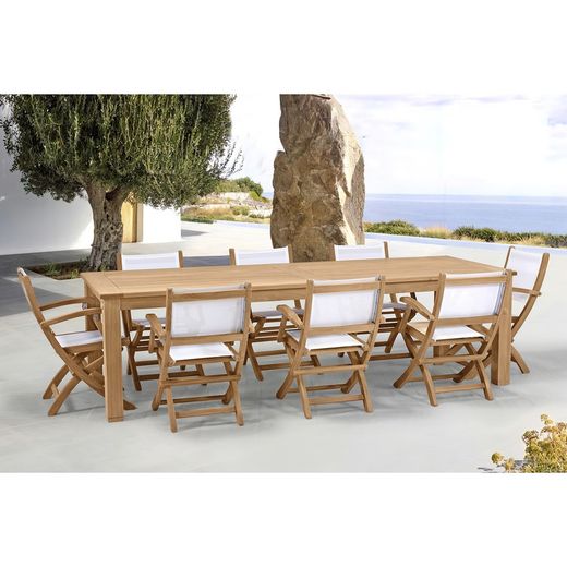Garden dining set in natural teak and white Batyline | Danao + Candon