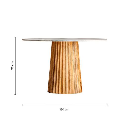 White/Wood Plissé Mango Wood Dining Table, Ø120x79cm
