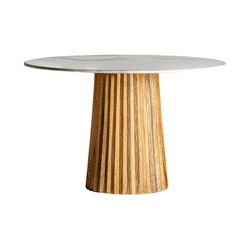 White/Wood Plissé Mango Wood Dining Table, Ø120x79cm