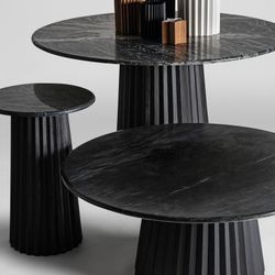 Zwarte plissé eettafel van mangohout, Ø120x79cm
