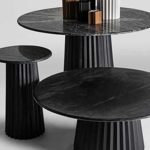 Zwarte plissé eettafel van mangohout, Ø120x79cm