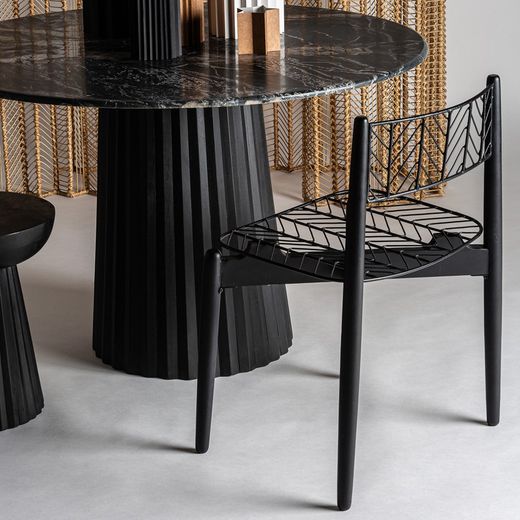 Zwarte plissé eettafel van mangohout, Ø120x79cm