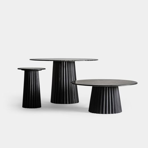 Zwarte plissé eettafel van mangohout, Ø120x79cm