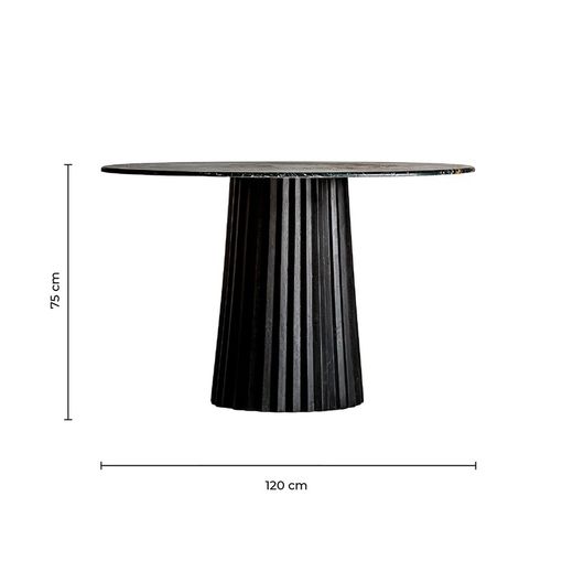 Zwarte plissé eettafel van mangohout, Ø120x79cm