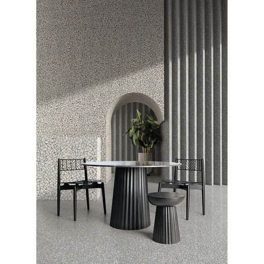 Zwarte plissé eettafel van mangohout, Ø120x79cm