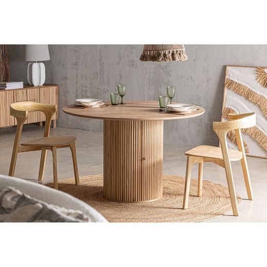 Table à manger en bois de Paulownia de couleur naturelle, Ø 120 x 77 cm | Skagen