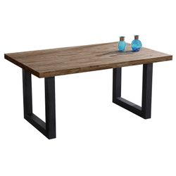 Donker naturel/zwart hout en metalen eettafel, 160 x 100 x 75 cm | zolder