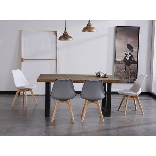 Donker naturel/zwart hout en metalen eettafel, 160 x 100 x 75 cm | zolder