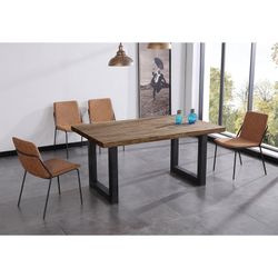 Donker naturel/zwart hout en metalen eettafel, 160 x 100 x 75 cm | zolder