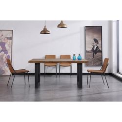 Donker naturel/zwart hout en metalen eettafel, 160 x 100 x 75 cm | zolder
