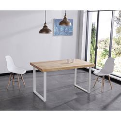 Stół z drewna i metalu w kolorze naturalnym/białym, 140 x 80 x 76,5 cm | Naturalny