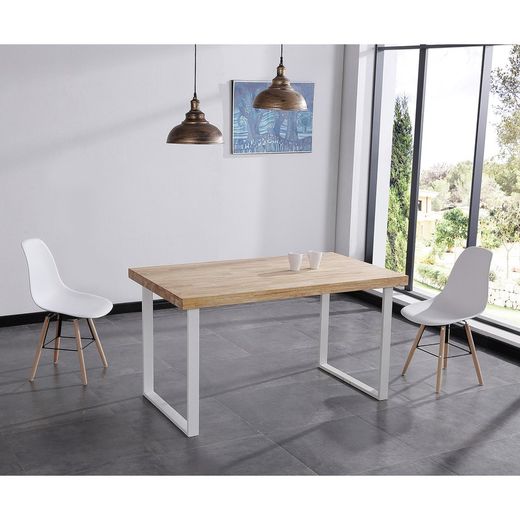 Stół z drewna i metalu w kolorze naturalnym/białym, 140 x 80 x 76,5 cm | Naturalny