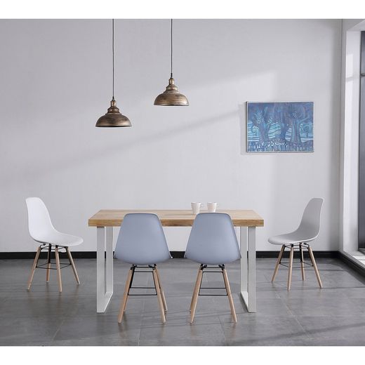 Stół z drewna i metalu w kolorze naturalnym/białym, 140 x 80 x 76,5 cm | Naturalny