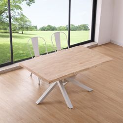 Tavolo da pranzo in legno naturale/bianco e metallo, 150 x 90 x 76 cm | Xena