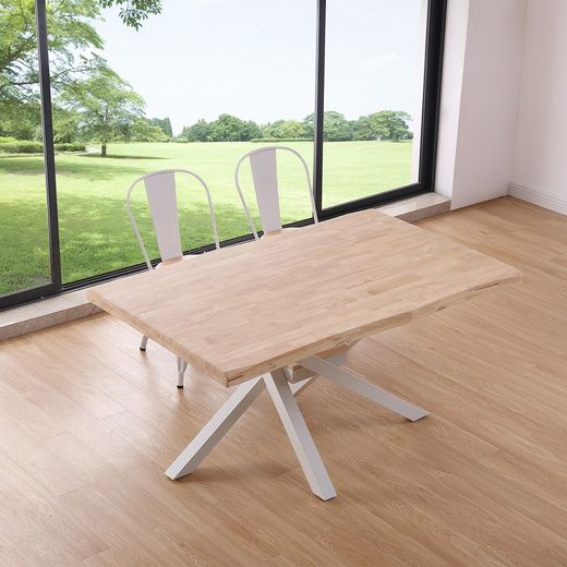 Stół z drewna i metalu w kolorze naturalnym/białym, 150 x 90 x 76 cm | Xena