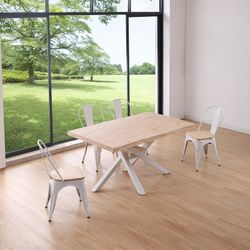Tavolo da pranzo in legno naturale/bianco e metallo, 150 x 90 x 76 cm | Xena