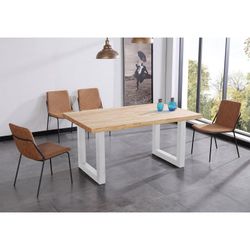 Eettafel van naturel/wit hout en metaal, 160 x 100 x 75 cm | zolder