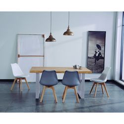 Eettafel van naturel/wit hout en metaal, 160 x 100 x 75 cm | zolder