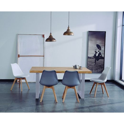 Eettafel van naturel/wit hout en metaal, 160 x 100 x 75 cm | zolder