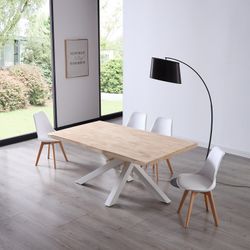 Natural/white wood and metal dining table, 180 x 100 x 76 cm | Xena
