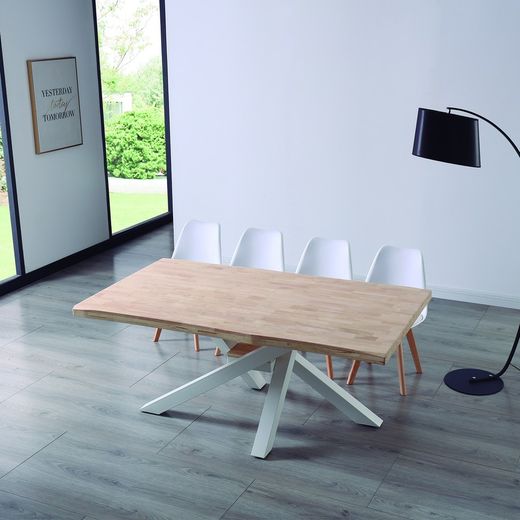 Natural/white wood and metal dining table, 180 x 100 x 76 cm | Xena