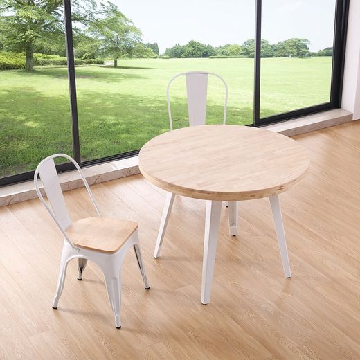 Natural/white wood and metal dining table, Ø 100 x 76 cm | Berg