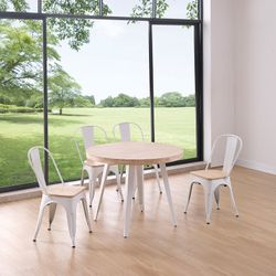 Natural/white wood and metal dining table, Ø 100 x 76 cm | Berg